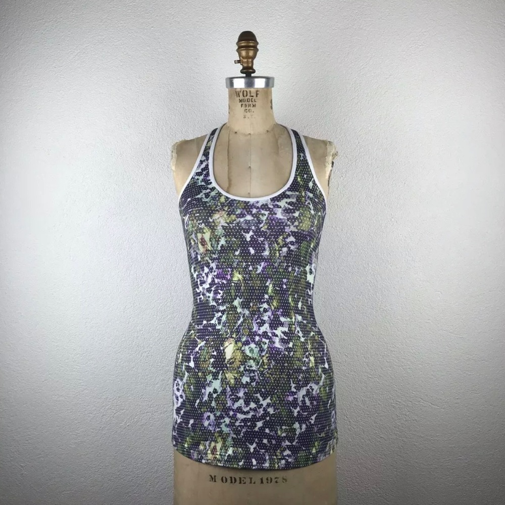 Lululemon l S Purple Abstract Floral Sport Dotted Longline Racerback Active Tank